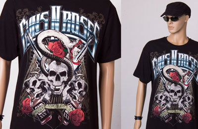 Guns N' Roses Los Angeles Skulls Men's T-shirt, Guns N' Roses Merch, Guns N' Roses T-shirt Vintage, Hard Rock Band T-shirts, Hard Rock T-shirts, Metal Band Merch, Metal Tees, GNR Logo Tees