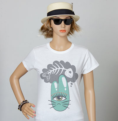 Cat T-shirt Fish Bone Grumpy Cat, Cat T-shirts Women, Cat Themed T-shirts, Cat T-shirts, Cat Lover Gifts, Abstract Modern Retro Shirts